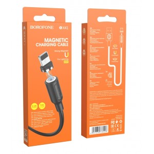 Кабель USB - 8 pin Borofone BX41, 1.0м, круглый, 2.4A, силикон, магнитный, цвет: чёрный