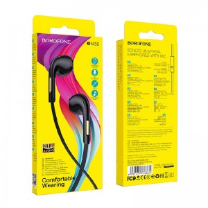 Наушники внутриканальные Borofone BM55, Sonido, микрофон, кнопка ответа, регулятор громкости, кабель 1.2м, цвет: чёрный
