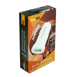 Блок питания автомобильный 1 USB FaisON, HZ2, 2400mA, пластик, цвет: белый