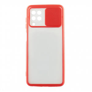 Чехол силиконовый матовый с цветными краями и защитой камеры (раздвижное окно) для Samsung Galaxy A22 4G/M32, красный (П-19)