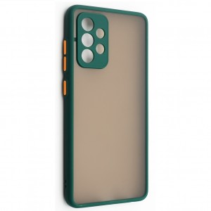 Чехол силиконовый матовый с цветными краями и защитой камеры для Samsung Galaxy A52, темно-зеленый (П-19)