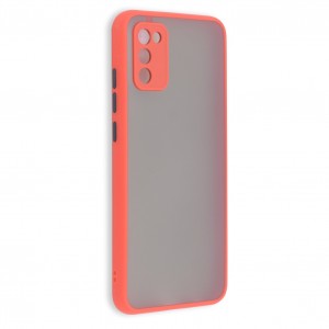 Чехол силиконовый матовый с цветными краями и защитой камеры для Samsung Galaxy A02S, красный (П-19)