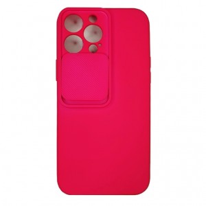 Чехол силиконовый с бархатом внутри (раздвижное окно) для iPhone 13 Pro Max, ярко-малиновый (П-19)