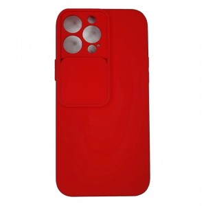 Чехол силиконовый с бархатом внутри (раздвижное окно) для iPhone 13 Pro, красный (П-19)