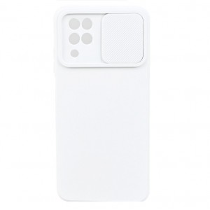 Чехол силиконовый с бархатом внутри (раздвижное окно) для Samsung Galaxy M32, белый (П-19)