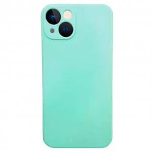 Накладка силиконовая матовая с бархатом внутри и защитой камеры для iPhone 13 mini , в техпаке, ментоловый