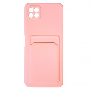 Чехол силиконовый матовый с визитницей и защитой камеры для Samsung Galaxy A22S (5G)/A22 (5G), розовый