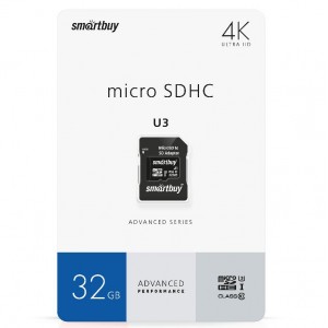 micro SDHC карта памяти Smartbuy 32GB U3 V30 A1 Advanced R/W up to 90/55 с адапт (SB32GBSDU1A-AD)