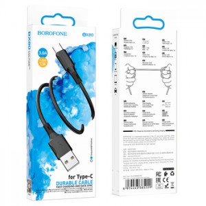 Кабель USB - Type-C Borofone BX80, 1.0м, круглый, 3,0А, силикон, цвет: черный