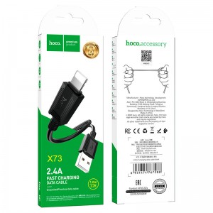 Кабель USB - 8 pin HOCO X73, 1.0м, круглый, 2,4А, силикон, цвет: черный
