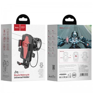 Держатель для велосипеда (мотоцикла) HOCO, CA73, Flying, для смартфона, пластик, на руль, цвет: чёрный с красными вставками