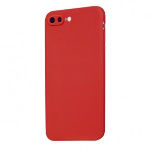Чехол силиконовый матовый с бархатом внутри и защитой камеры для iPhone 7 Plus/8 Plus, в техпаке, цвет: красный