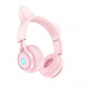 Наушники полноразмерные HOCO W39, Cat Ear, bluetooth 5.0, AUX, цвет: розовый