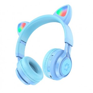 Наушники полноразмерные HOCO W39, Cat Ear, bluetooth 5.0, AUX, цвет: бюрюзовый