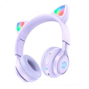 Наушники полноразмерные HOCO W39, Cat Ear, bluetooth 5.0, AUX, цвет: фиолетовый