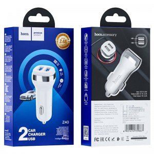 Блок питания автомобильный 2 USB HOCO Z40, Staunch, 2400mA, цвет: белый
