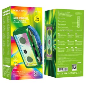 Колонка портативная Borofone, BR26, Colorful, пластик, Bluetooth, FM, AUX, microSD, цвет: зеленый