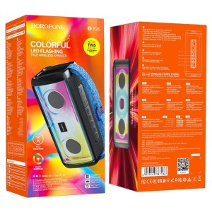 Колонка портативная Borofone, BR26, Colorful, пластик, Bluetooth, FM, AUX, microSD, цвет: черный