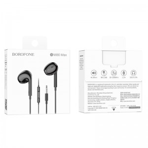 Наушники внутриканальные Borofone BM80 MAX, Jack 3.5мм, 1.2 м, цвет: черный