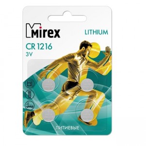 Батарейка Mirex CR1216-4BL Lithium, 3В, (4/216/648)