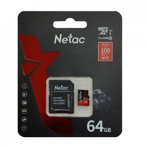 Карта памяти microSD 64Gb Netac, Extreme Pro, Class10 UHS-I A1 V30, 100MB/s, с адаптером