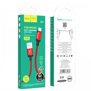Кабель USB - микро USB HOCO X89, 1.0м, 2.4A, цвет: красный