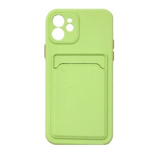 Накладка силиконовая матовая с визитницей и защитой камеры для iPhone 12 (6.1), фисташковый