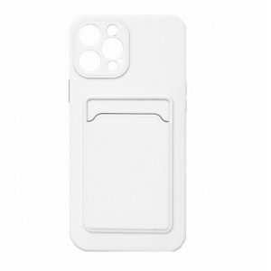 Накладка силиконовая матовая с визитницей и защитой камеры для iPhone 12 Pro (6.1), белый