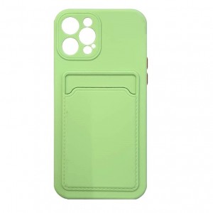 Накладка силиконовая матовая с визитницей и защитой камеры для iPhone 12 Pro (6.1), фисташковый
