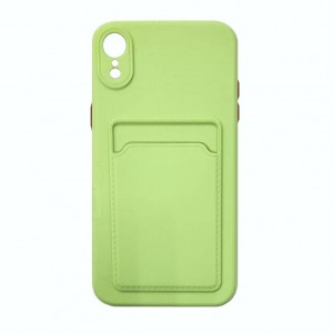 Накладка силиконовая матовая с визитницей и защитой камеры для iPhone XR, фисташковый