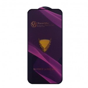 Стекло защитное  для  iPhone 14 Pro Max,  глянцевое, полный клей, цвет: чёрный, в техпаке