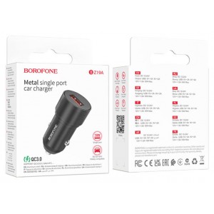 Блок питания автомобильный 1 USB Borofone BZ19A, Wisdom, 18Вт, QC3.0, цвет: чёрный
