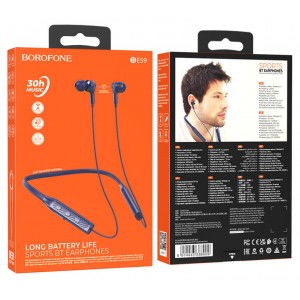 Наушники внутриканальные Borofone BE59, пластик, микрофон, кнопка ответа, Bluetooth 5.3, регулятор громкости, цвет: синий