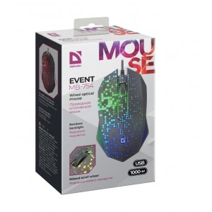 Мышь проводная Defender, Event MB-754 , Redragon, оптическая, 7 цветов, цвет: чёрный
