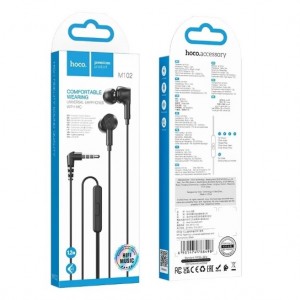 Наушники внутриканальные HOCO M102, пластик, микрофон, кнопка ответа, кабель 1.2м, цвет: чёрный