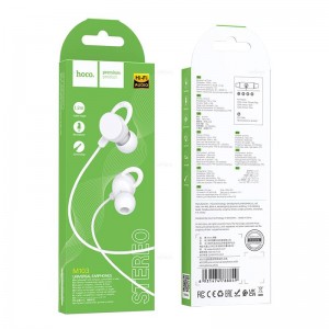 Наушники внутриканальные HOCO M103, пластик, микрофон, кнопка ответа, кабель 1.2м, цвет: белый