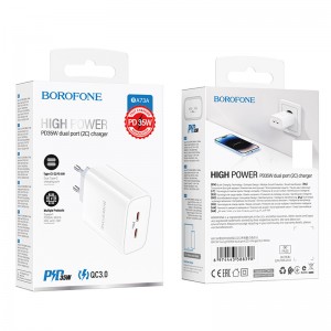 Блок питания сетевой 2 Type-C Borofone BA73A, YOUNG, 2.1A, 35Вт, PD, цвет: белый