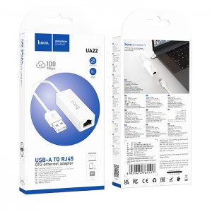 Адаптер USB 3.0(m) - RG45(f) HOCO UA22, цвет: белый