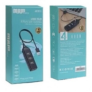 USB-разветвитель (Хаб) JC511 4USB Ports 2.0, цвет: черный