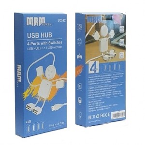 USB-разветвитель (Хаб) JC512 4USB Ports 2.0, цвет: белый