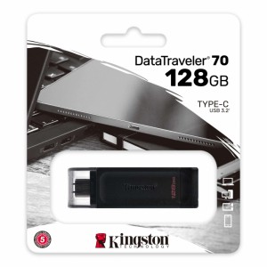 Флеш-накопитель 128Gb Kingston DataTraveler 70 Type-C, USB-C 3.2, пластик, чёрный
