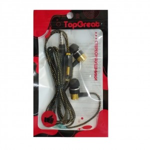 Наушники внутриканальные с микрофоном TopGreat, кабель 1,2м, цвет: золотой, в техпаке