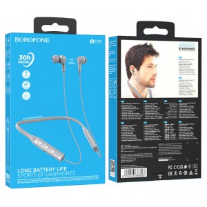Наушники внутриканальные Borofone BE59, Bluetooth, цвет: серый