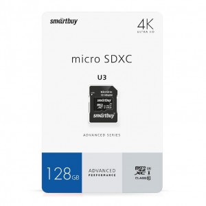 micro SDXC карта памяти Smartbuy 128GB Cl10  U3 (SB128GBSDU3-01)