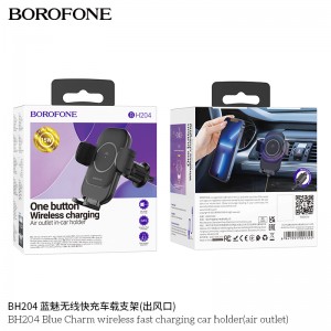Держатель автомобильный Borofone, BH204, Blue Charm, для смартфона, с беспроводной зарядкой, на воздуховод, цвет: чёрный