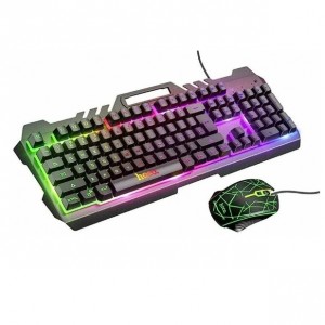 Набор клавиатура+мышь проводная HOCO, DL16, мембранная, подсветка , игровой, USB, цвет: чёрный