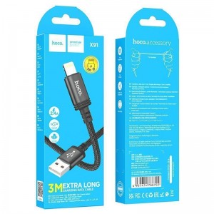 Кабель USB - 8 pin USB HOCO X91 Radiance, 3.0м, 2.4A, цвет: чёрный