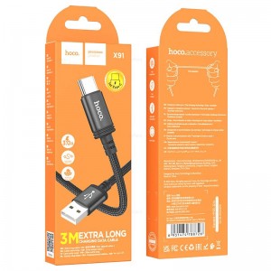 Кабель USB - Type-C USB HOCO X91 Radiance, 3.0м, 3A, цвет: чёрный