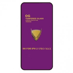 Стекло защитное Noname для APPLE iPhone 15 Pro Max, OG Premium, глянцевое, полный клей, цвет: чёрный, в техпаке