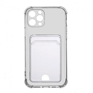 Накладка силиконовая с визитницей и защитой камеры для iPhone 15 Pro Max, прозрачно-черный